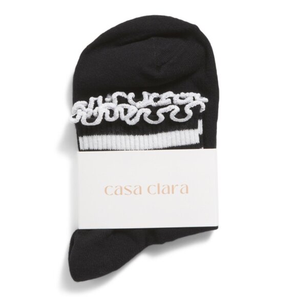 CASA CLARA Black Marina Varsity Striped Socks With Ruffle Trim - Picture 1 of 1